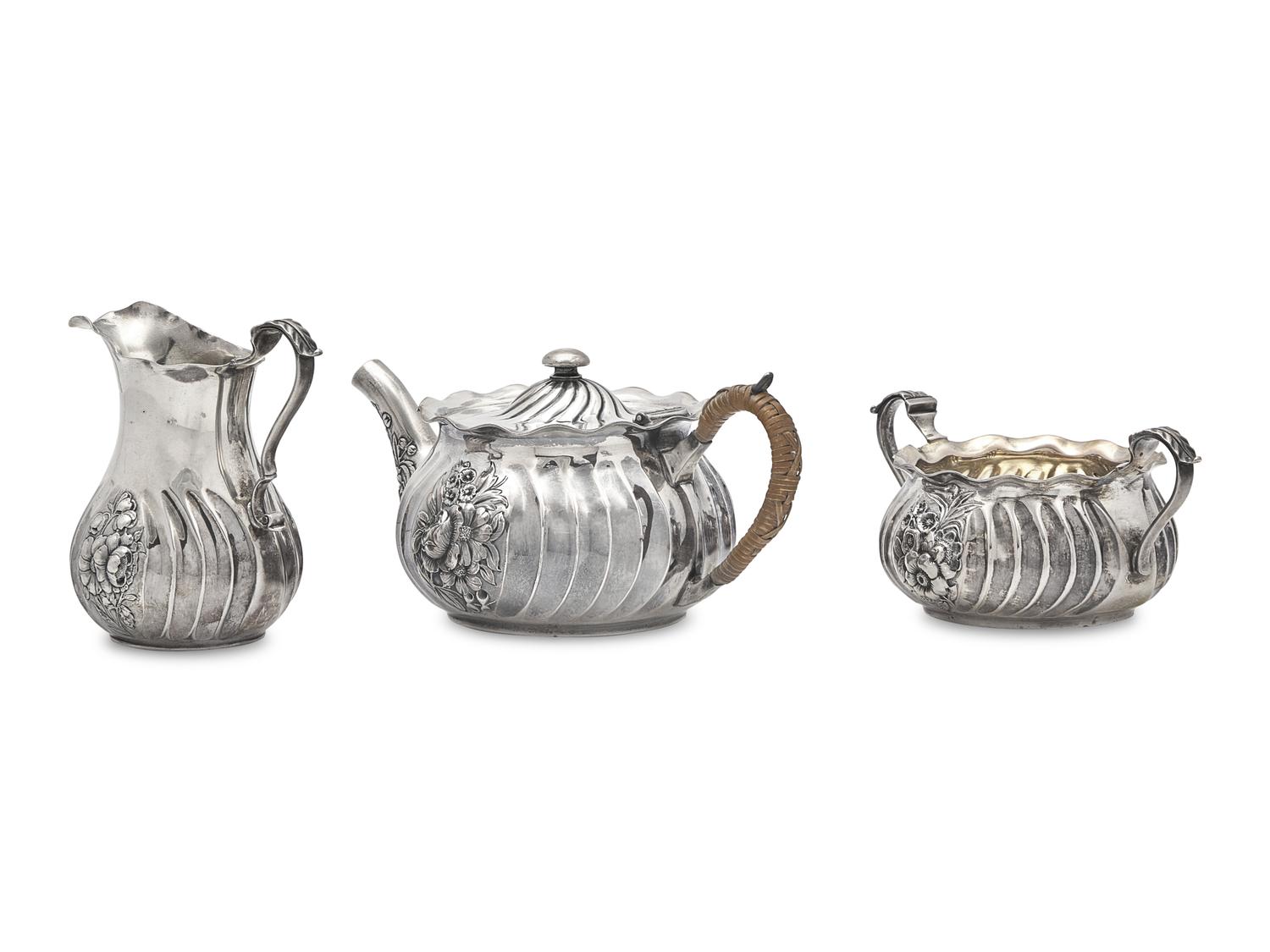 A Cased Three-Piece Sterling Silver Tea Service, Gorham Mfg. Co., Providence, RI, Date Mark for 1887