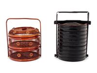 Two Chinese Lacquered Wood and Bamboo Food Baskets
