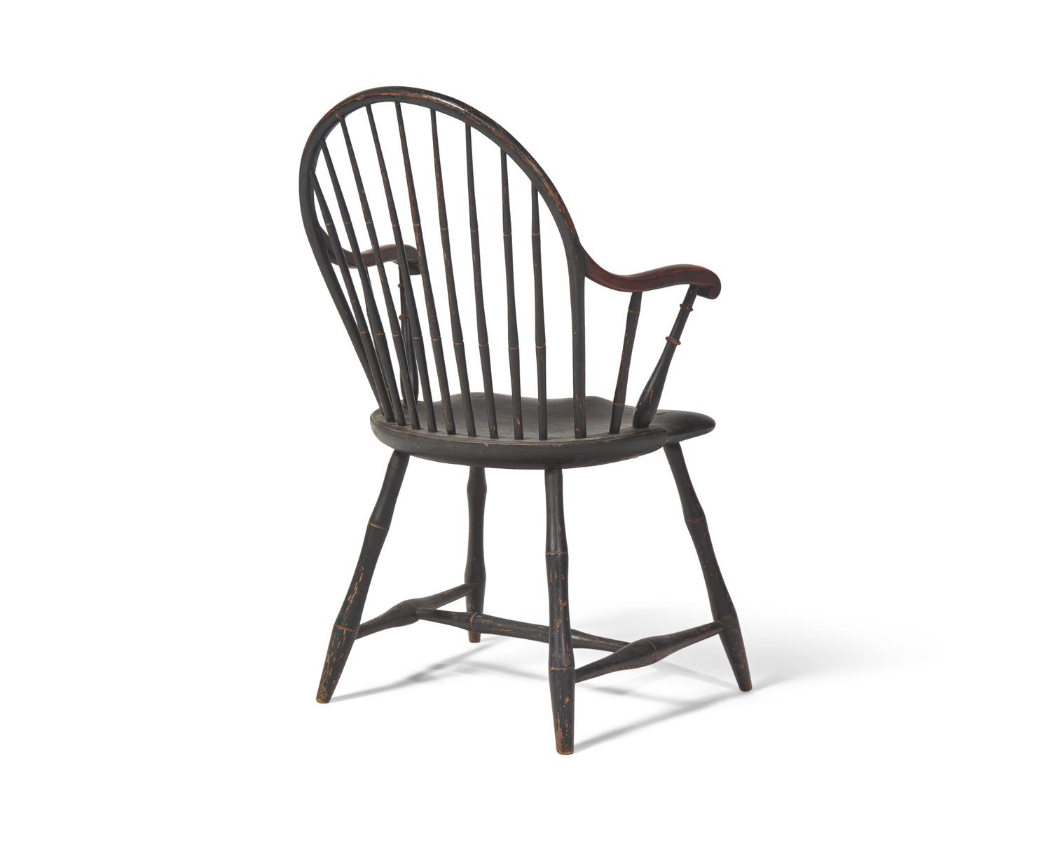 A Windsor Black-Painted Hoop-Back Armchair