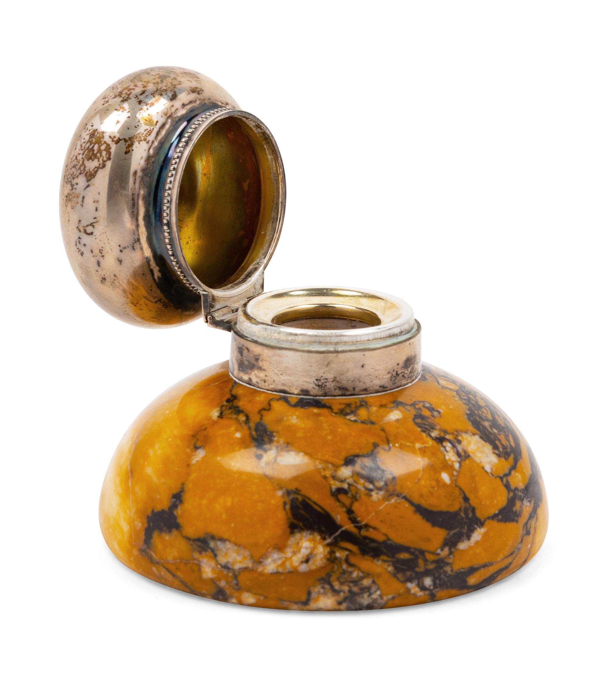 A Silver-Plate Mounted Marble Inkwell