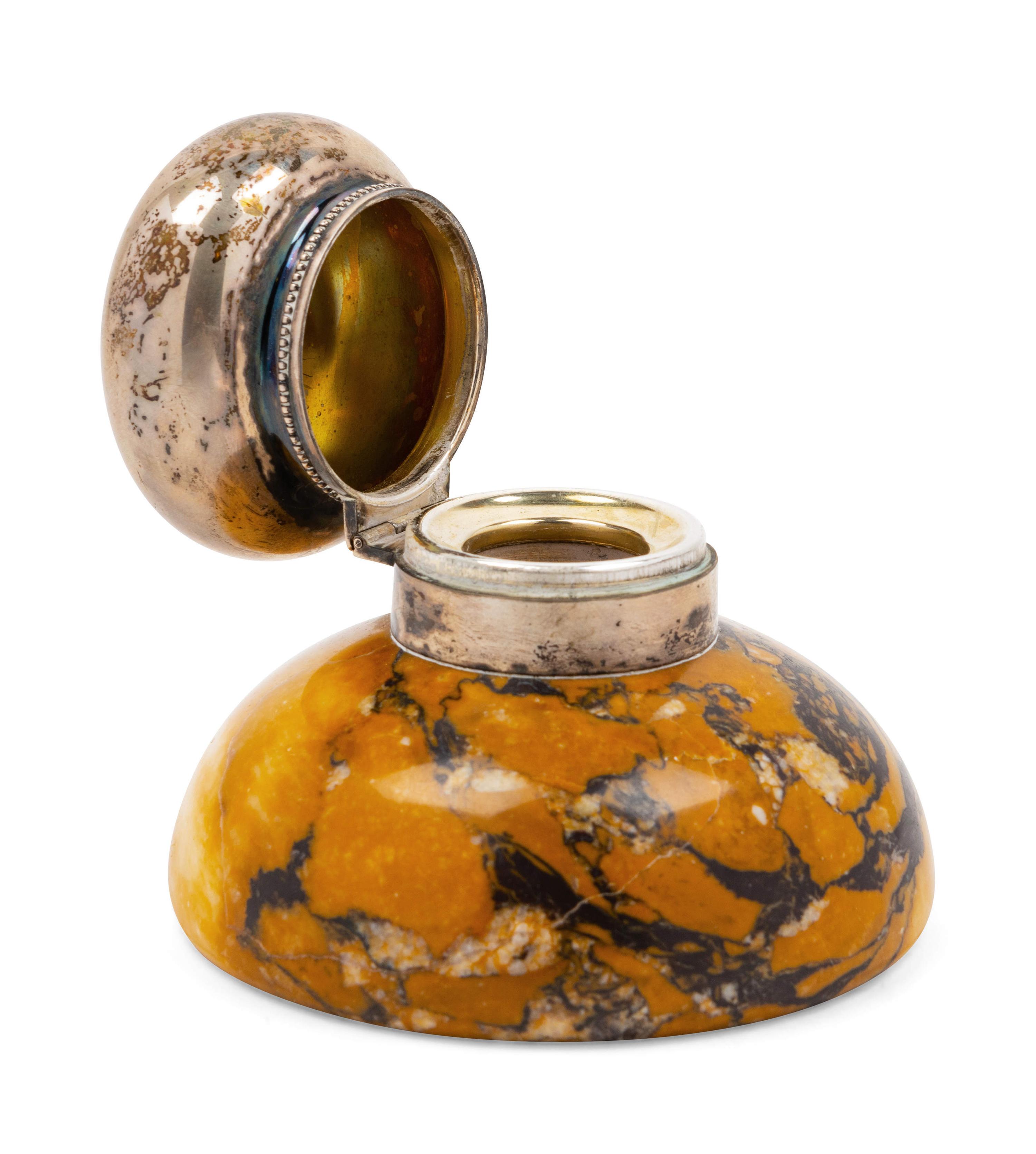 A Silver-Plate Mounted Marble Inkwell