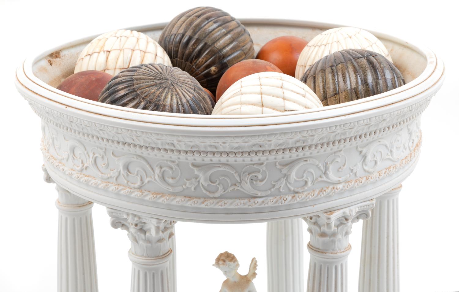 A Grand Tour Style Bisque Architectural Model with a Collection of Bone and Marble Ornaments
