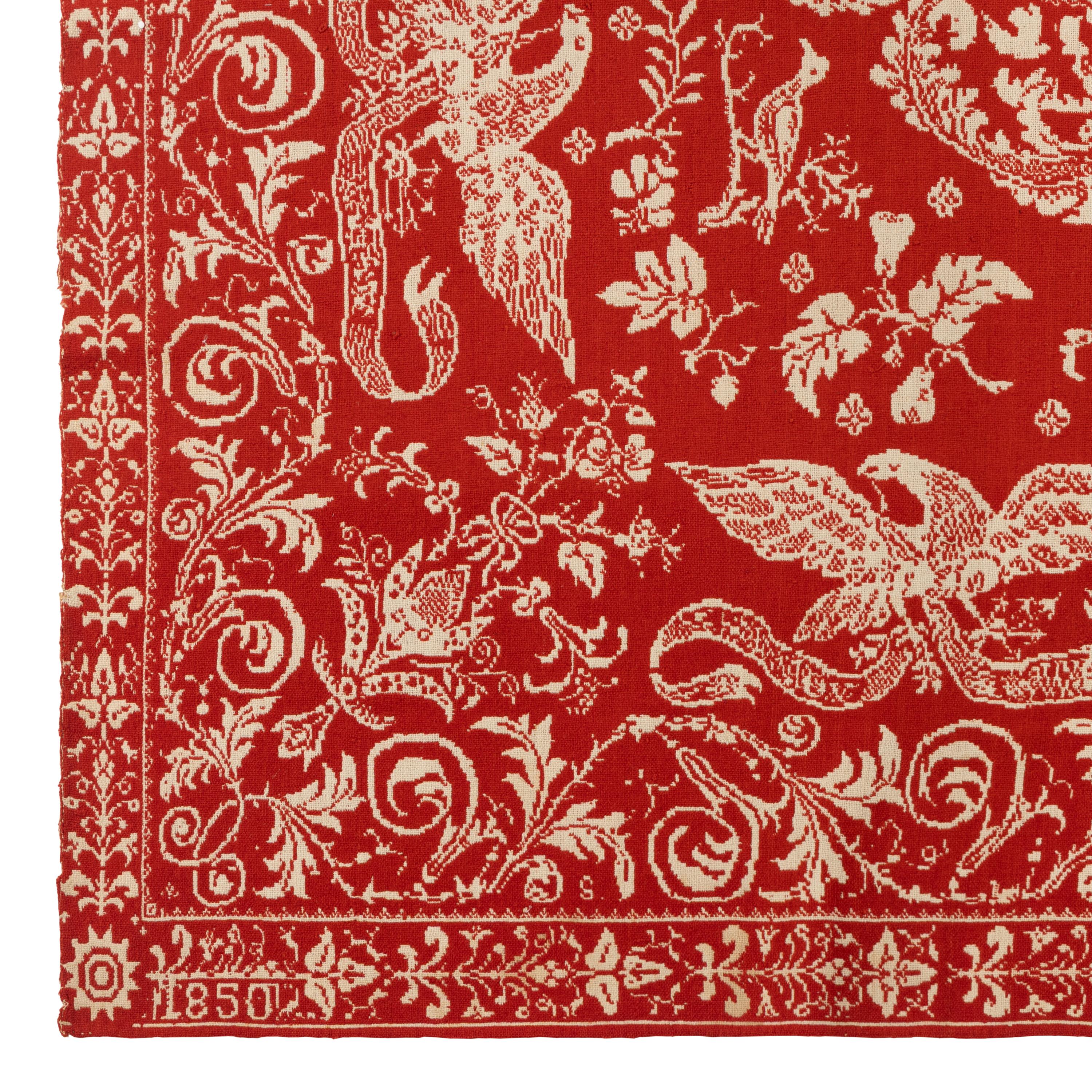 A Jacquard Woven Cotton and Wool Coverlet