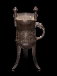 A Chinese Archaistic Style Bronze Libation Cup, Jue