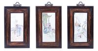 A Set of Three Chinese Enameled Porcelain Plaques Plaque size: 15 x 6 5/8 inches. — 20TH CENTURY