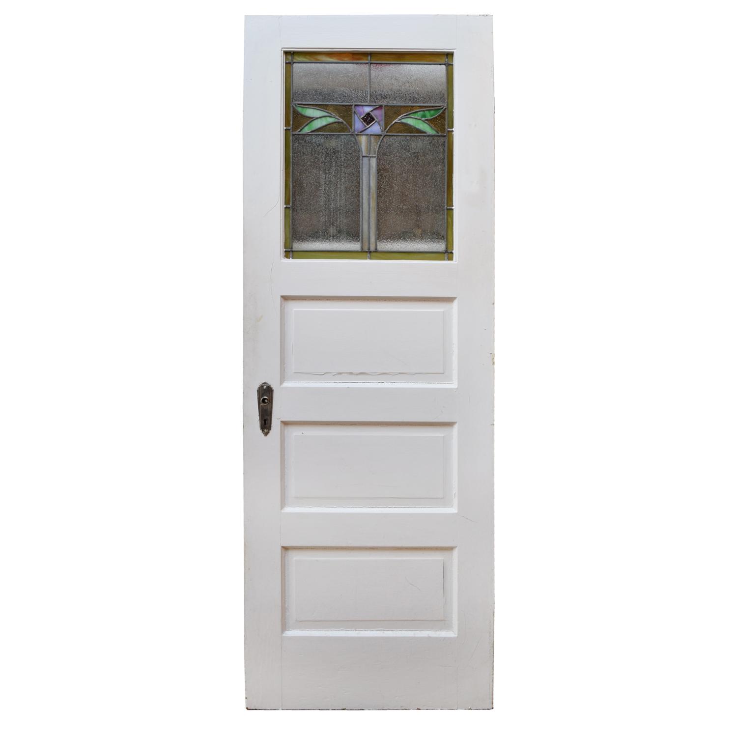 A Leaded and Stained Glass Door from a Chicago, IL. Bungalow 27.5" W x 1.5" D x 79.25" H — United States, Early 20th Century