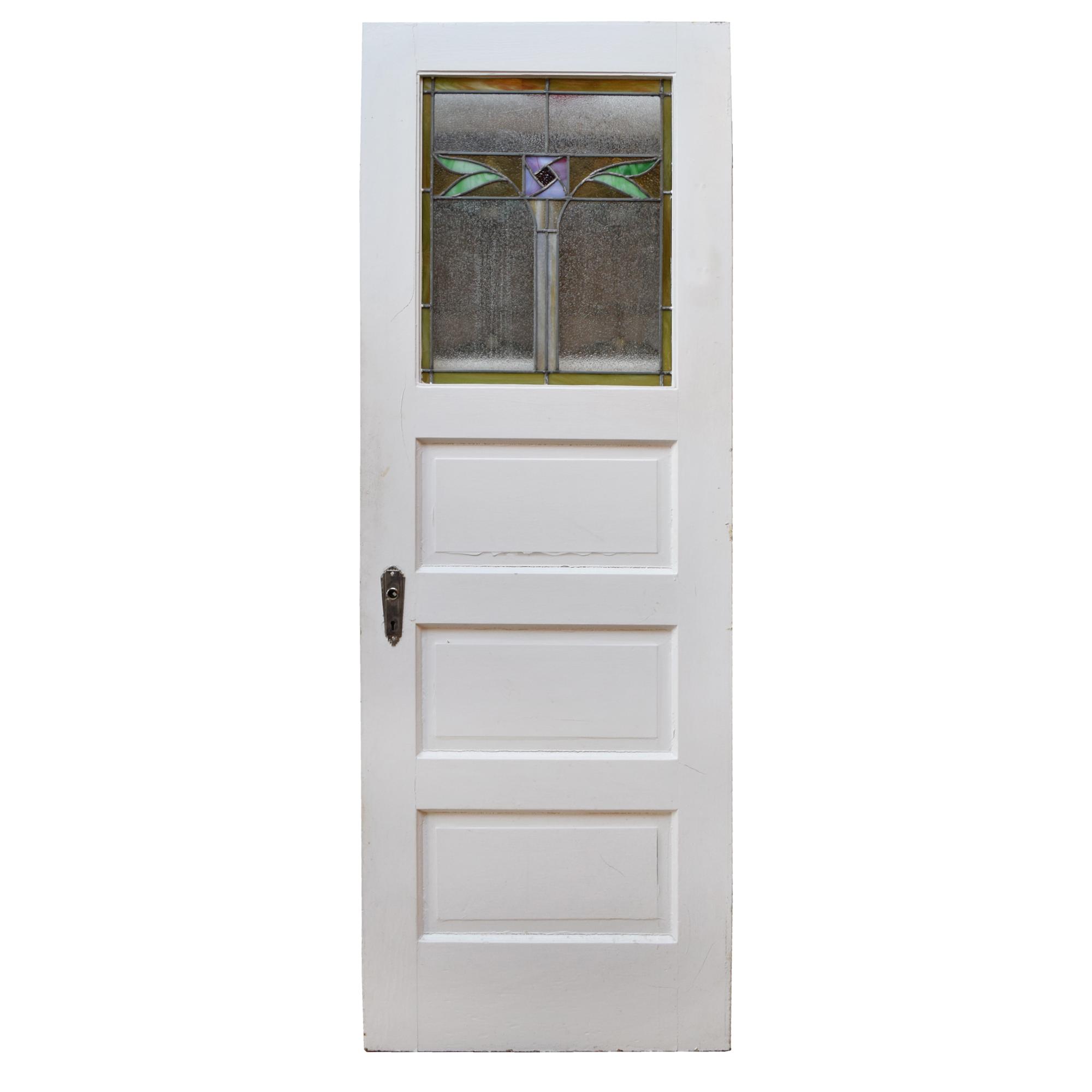 A Leaded and Stained Glass Door from a Chicago, IL. Bungalow 27.5" W x 1.5" D x 79.25" H — United States, Early 20th Century