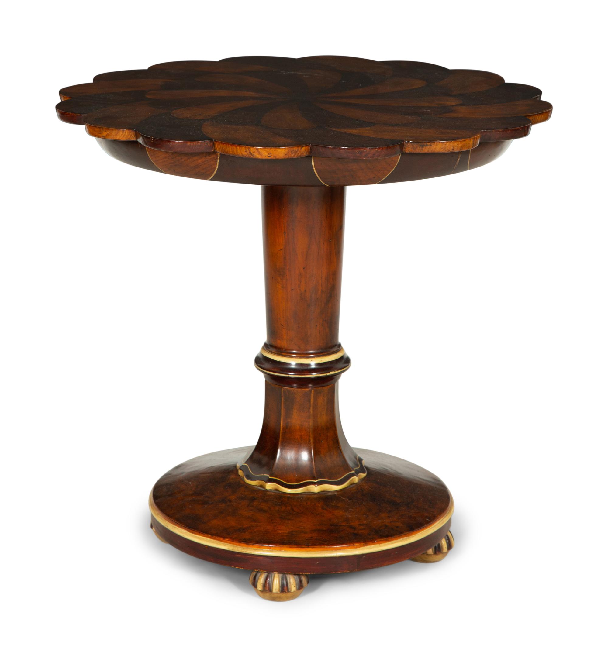A Rosewood and Walnut Lobed Top Pedestal Base Side Table