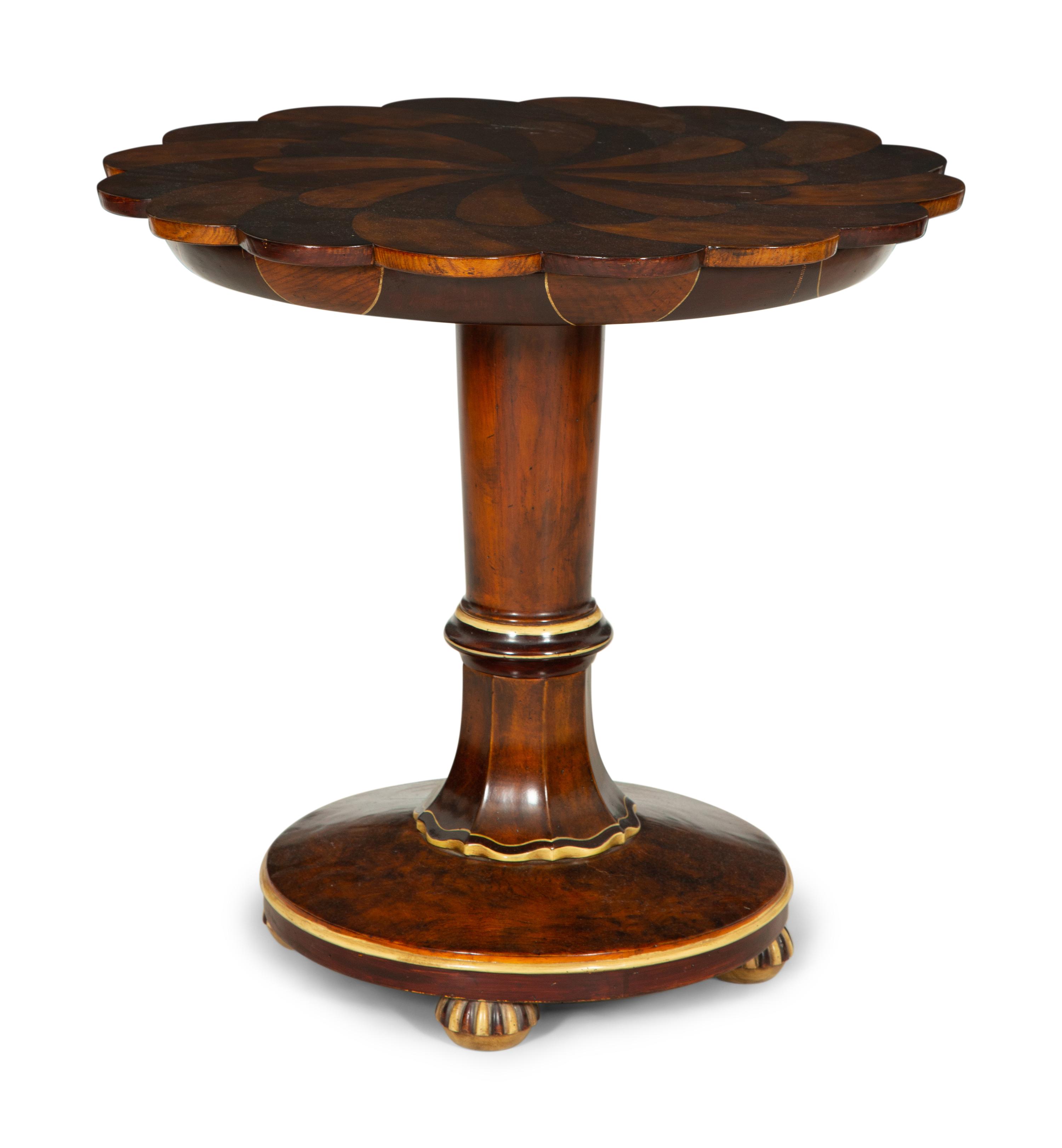 A Rosewood and Walnut Lobed Top Pedestal Base Side Table