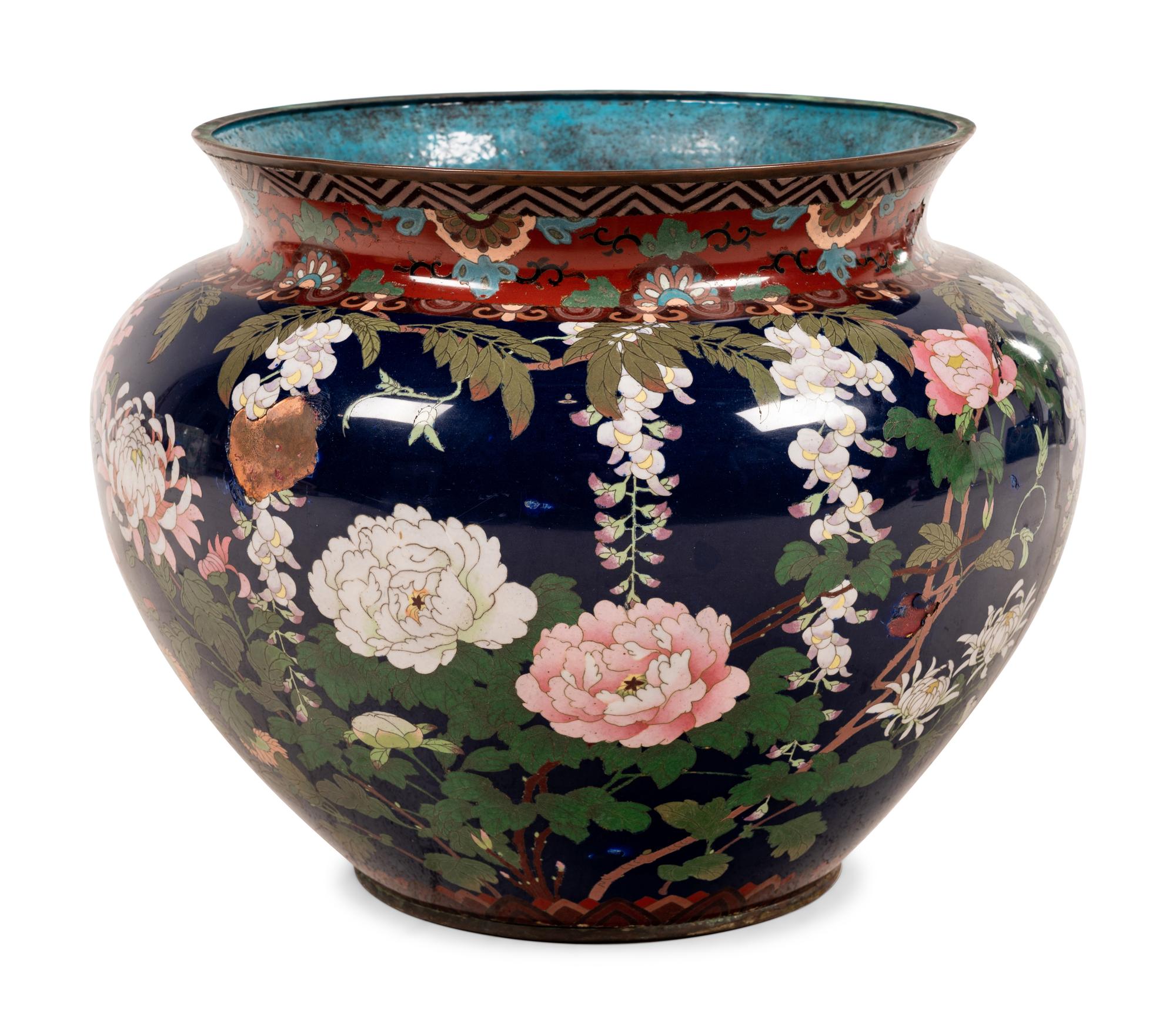 A Large Cloisonné Jardinière and Stand