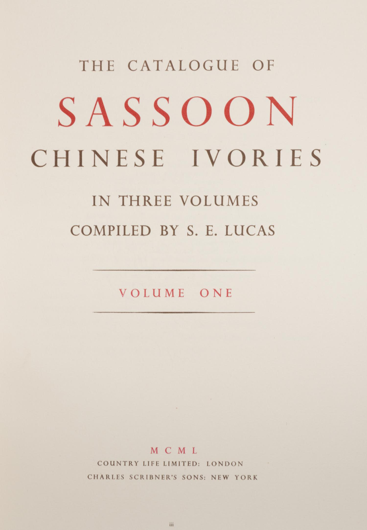 [IVORY] LUCAS, Sydney Edward, compiler. The Catalogue of Sassoon Chinese Ivories . London: Country Life and New York: Charles Scribner's, 1950.
