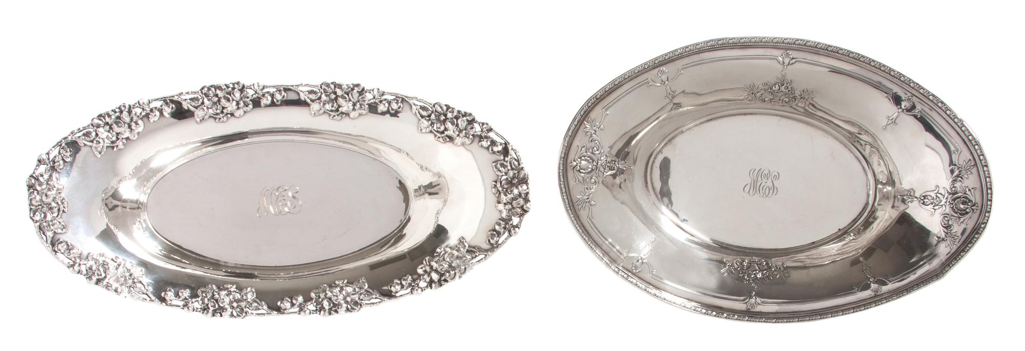 Two American Silver Oval Serving Dishes, , Theodore B. Starr, New York, NY, having a pierced edge with floral decoration, monogrammed,