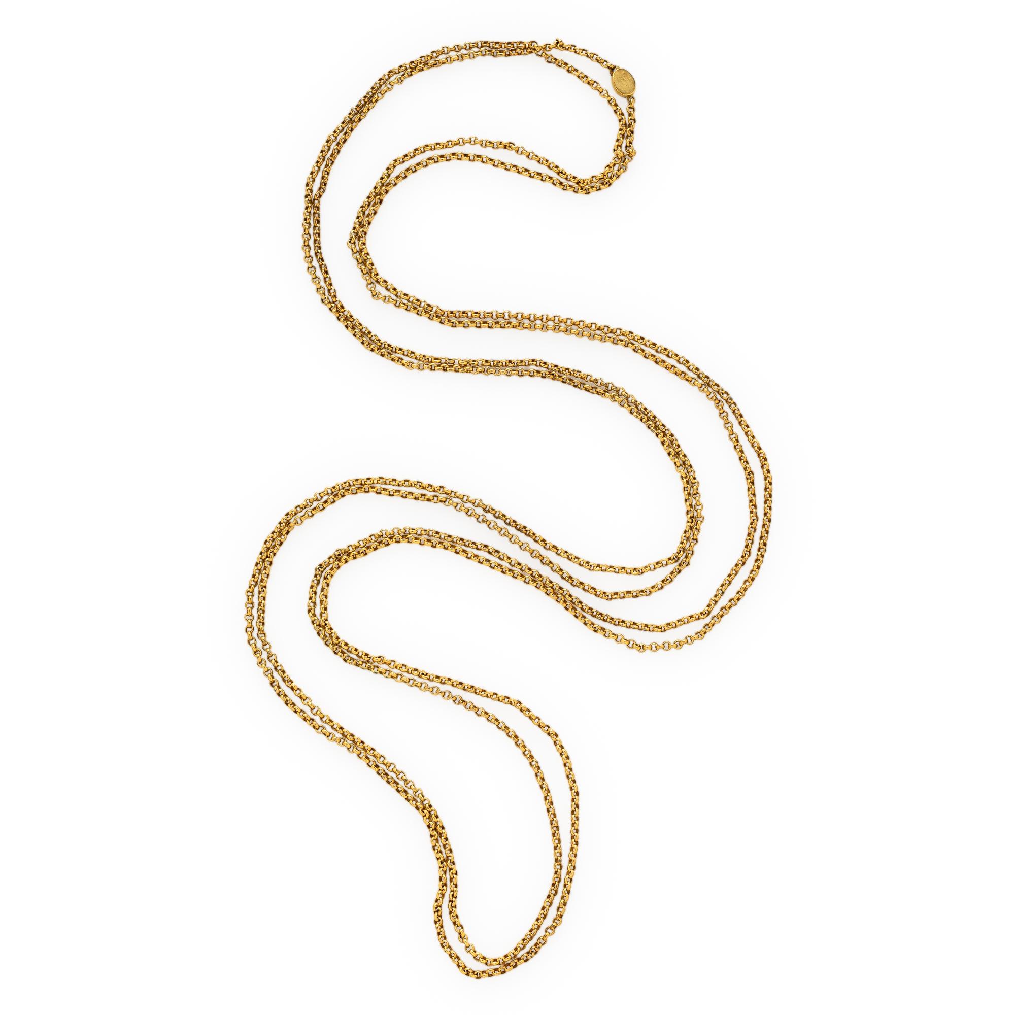 ANTIQUE, SWEDISH, YELLOW GOLD LONG CHAIN NECKLACE