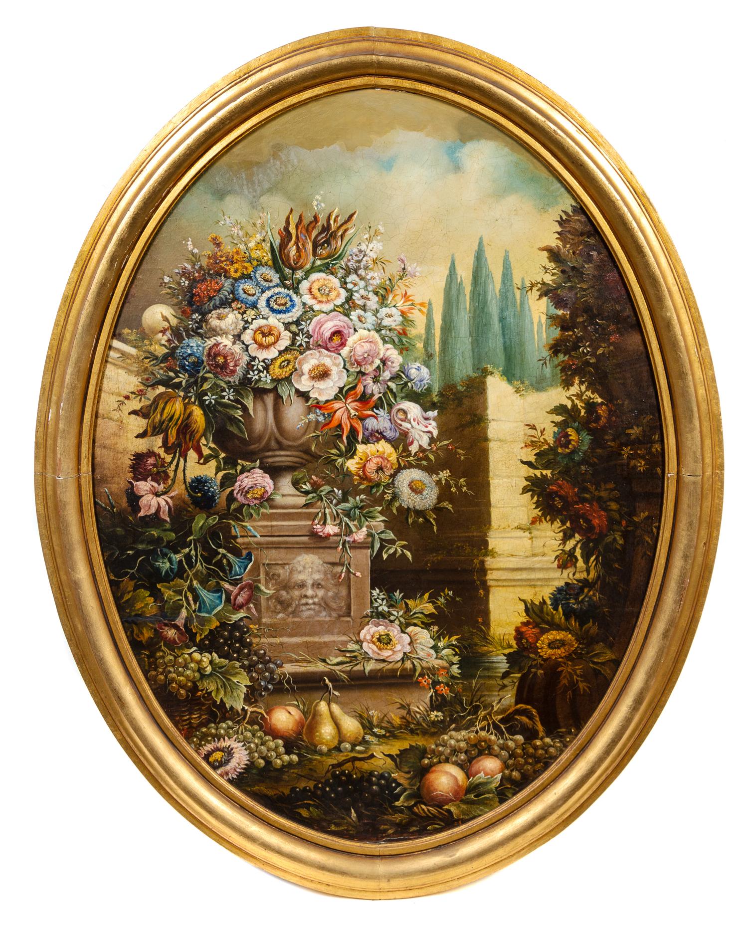 Continental School, (18th/19th Century), Flowering Urns Among Ruins (a pair of works)