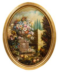 Continental School, (18th/19th Century), Flowering Urns Among Ruins (a pair of works)