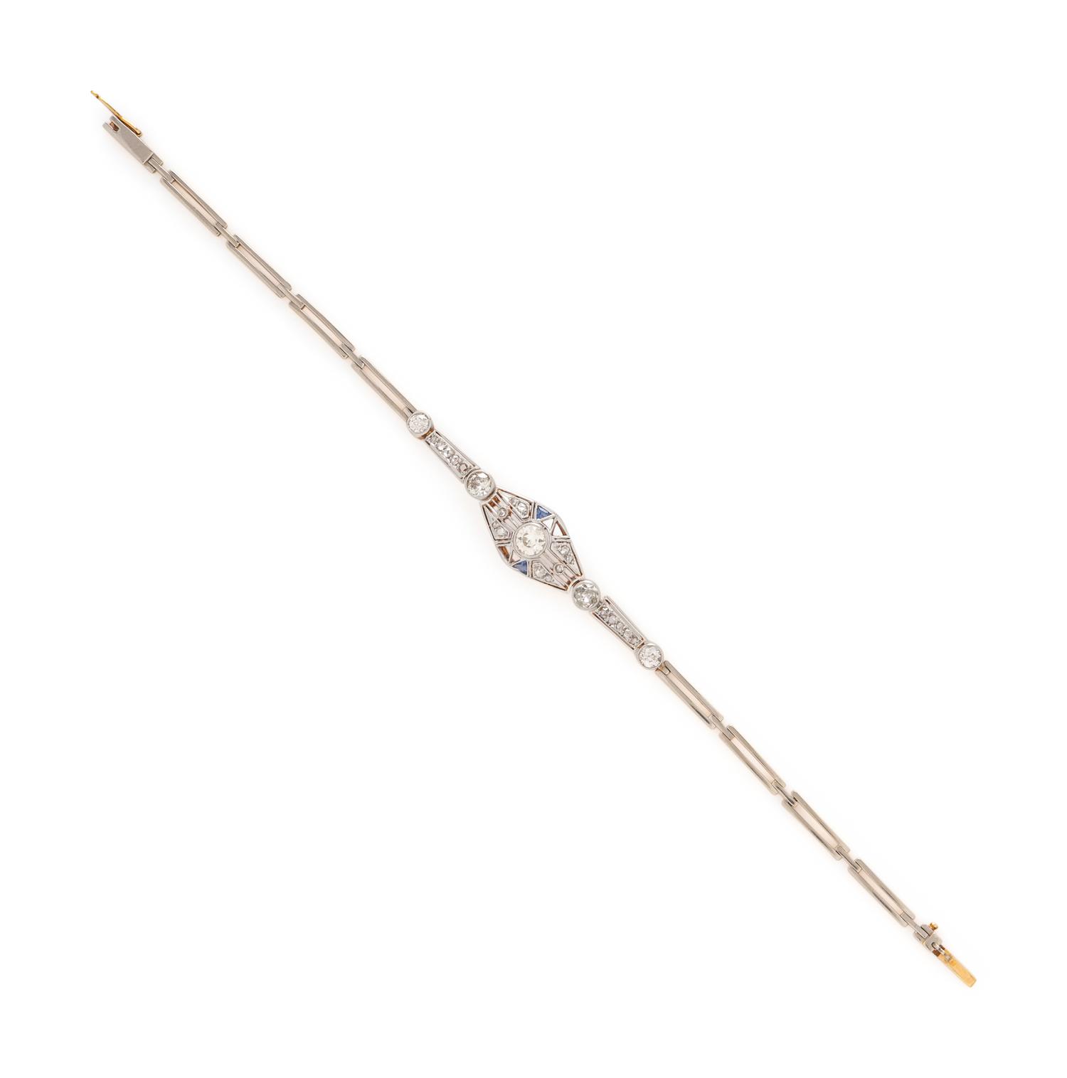 Antique, Diamond and Platinum-Topped Gold Bracelet
