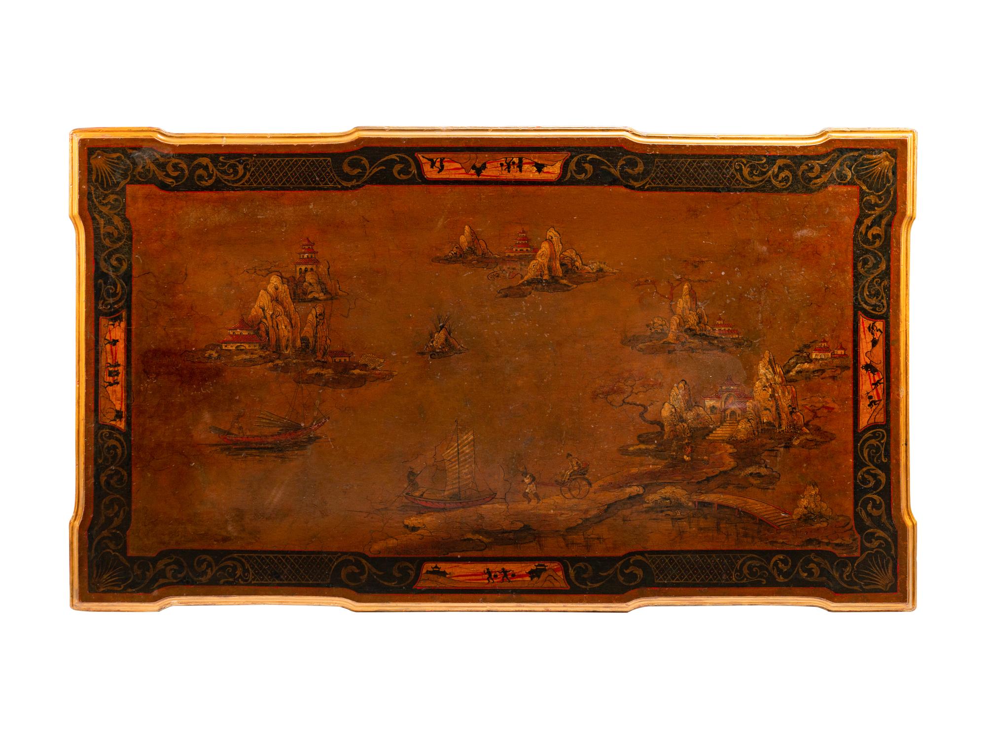 A Louis XVI Style Red Japanned Giltwood Salon Table — LATE 19TH/EARLY 20TH CENTURY