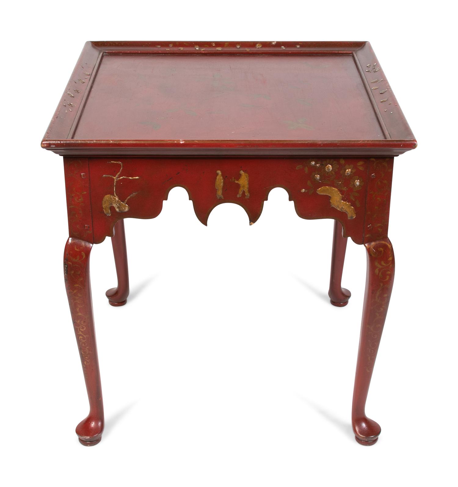 A Queen Anne Style Red Japanned Side Table