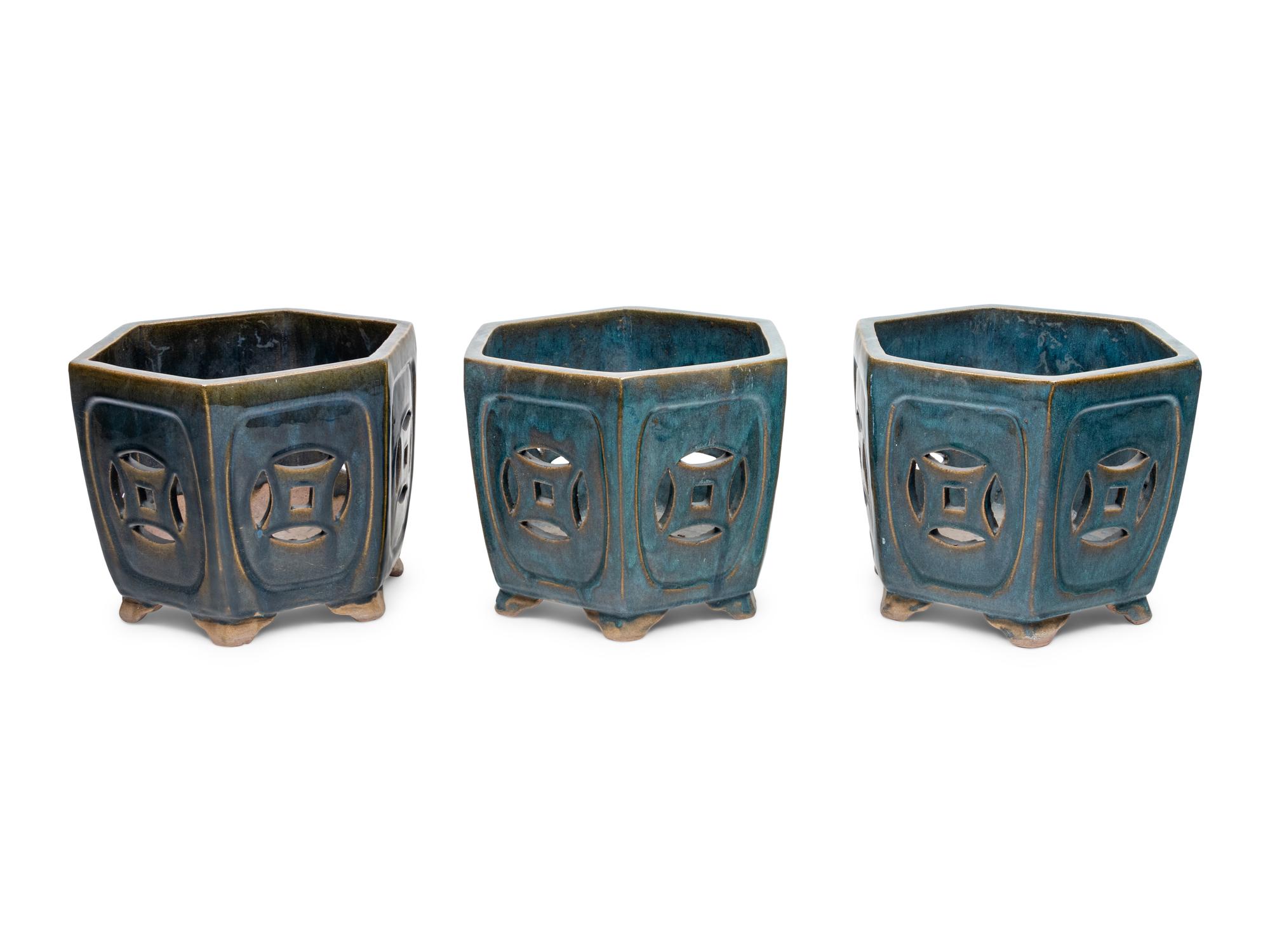 Three Chinese Export Glazed Ceramic Jardinières