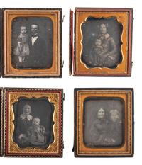 [EARLY PHOTOGRAPHY]. A group of 13 sixth plate daguerreotypes of parents with children, including: