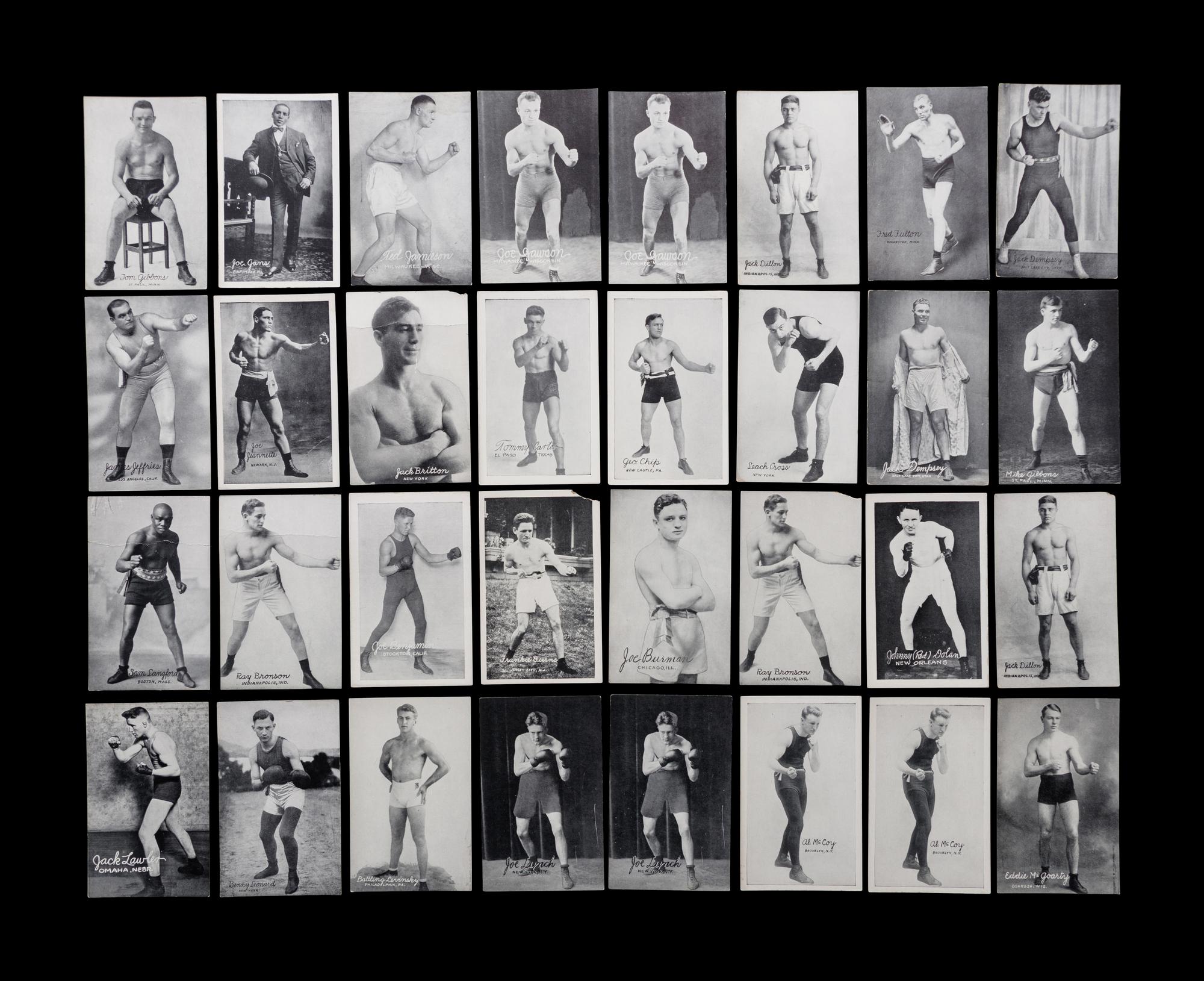 A Group of 66 Early 20th Century Boxing Exhibit Post Cards Including Jack Dempsey, Gene Tunney, Joe Louis and John L. Sullivan,