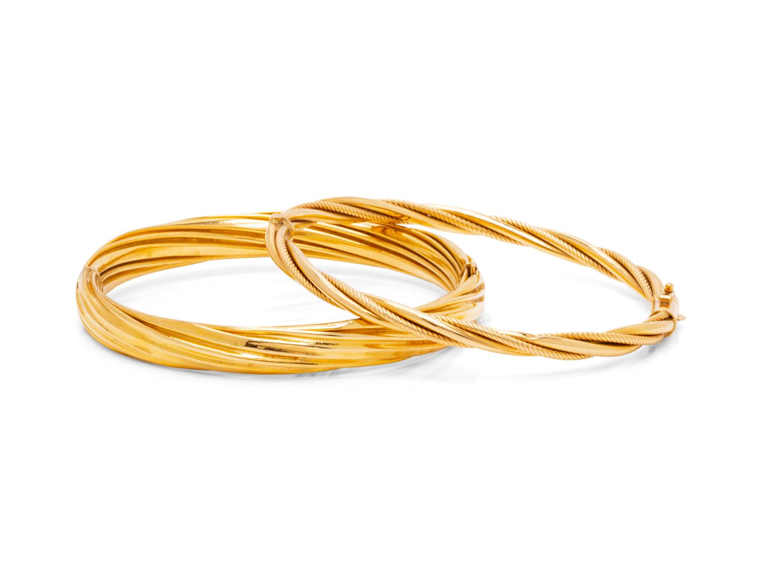 A Collection of 14 Karat Yellow Gold Bangle Bracelets,