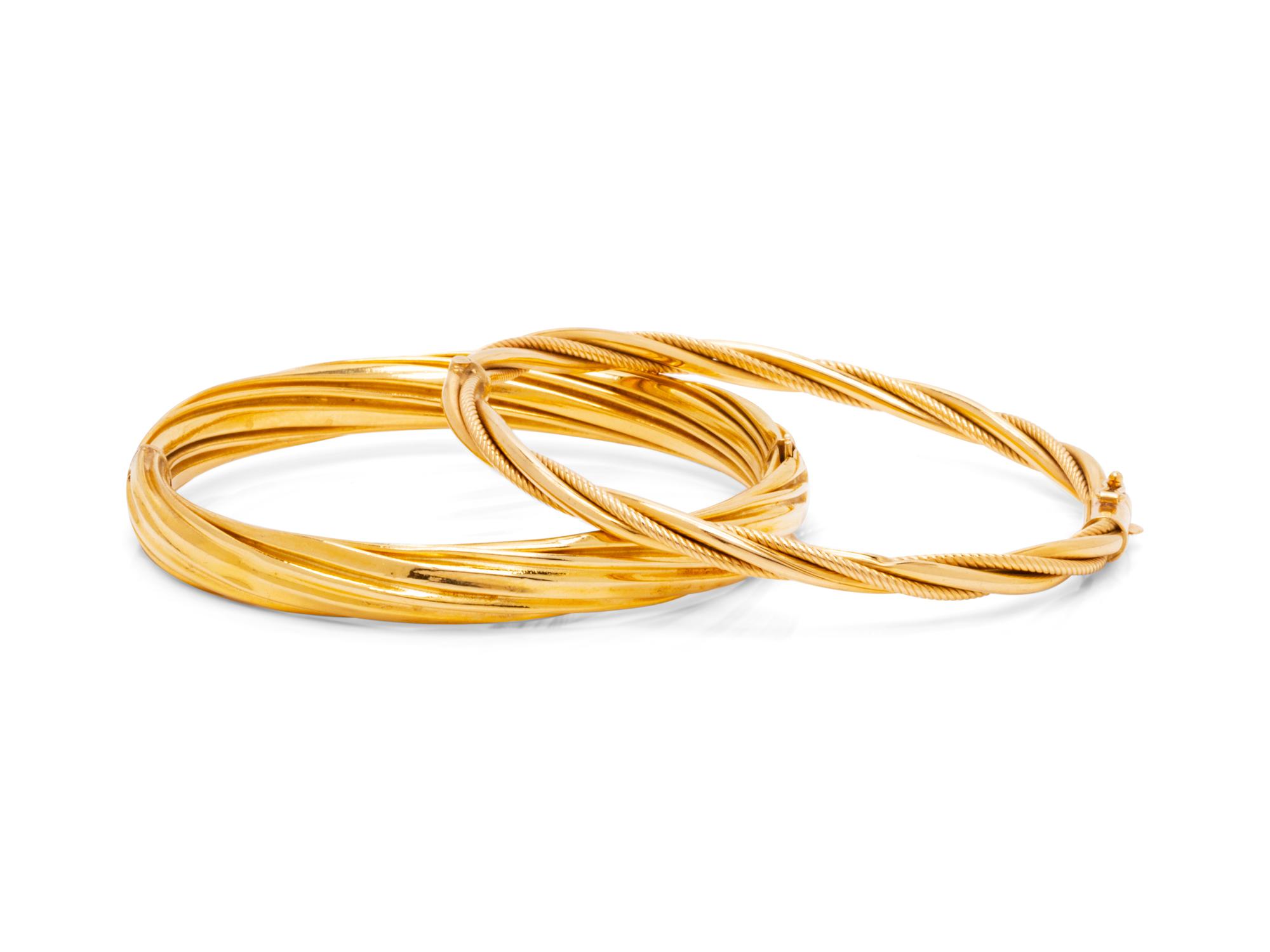 A Collection of 14 Karat Yellow Gold Bangle Bracelets,