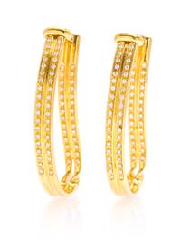 A Pair of 18 Karat Yellow Gold and Diamond Hoop Earrings, 9.70 dwts.