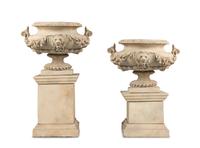 A Pair of Massive Neoclassical Style Terracotta Urns with Plinths