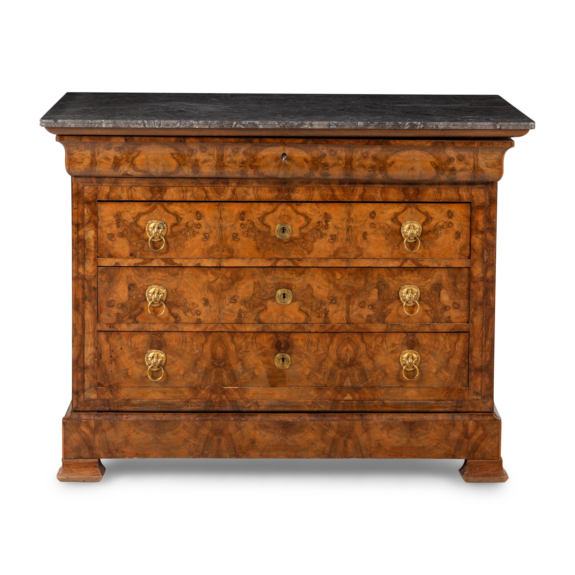 A Louis Philippe Burl Walnut and Marble Top Commode