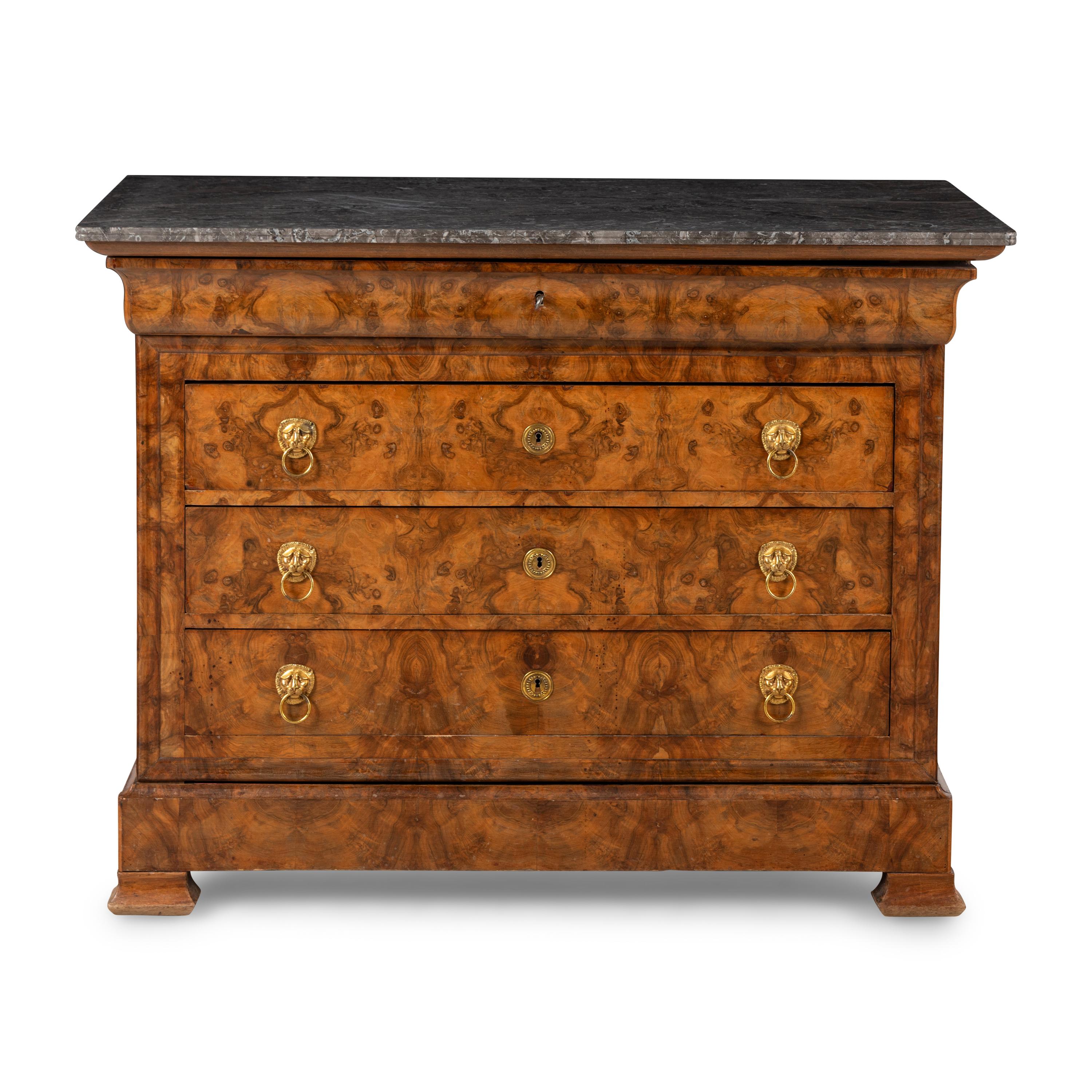 A Louis Philippe Burl Walnut and Marble Top Commode