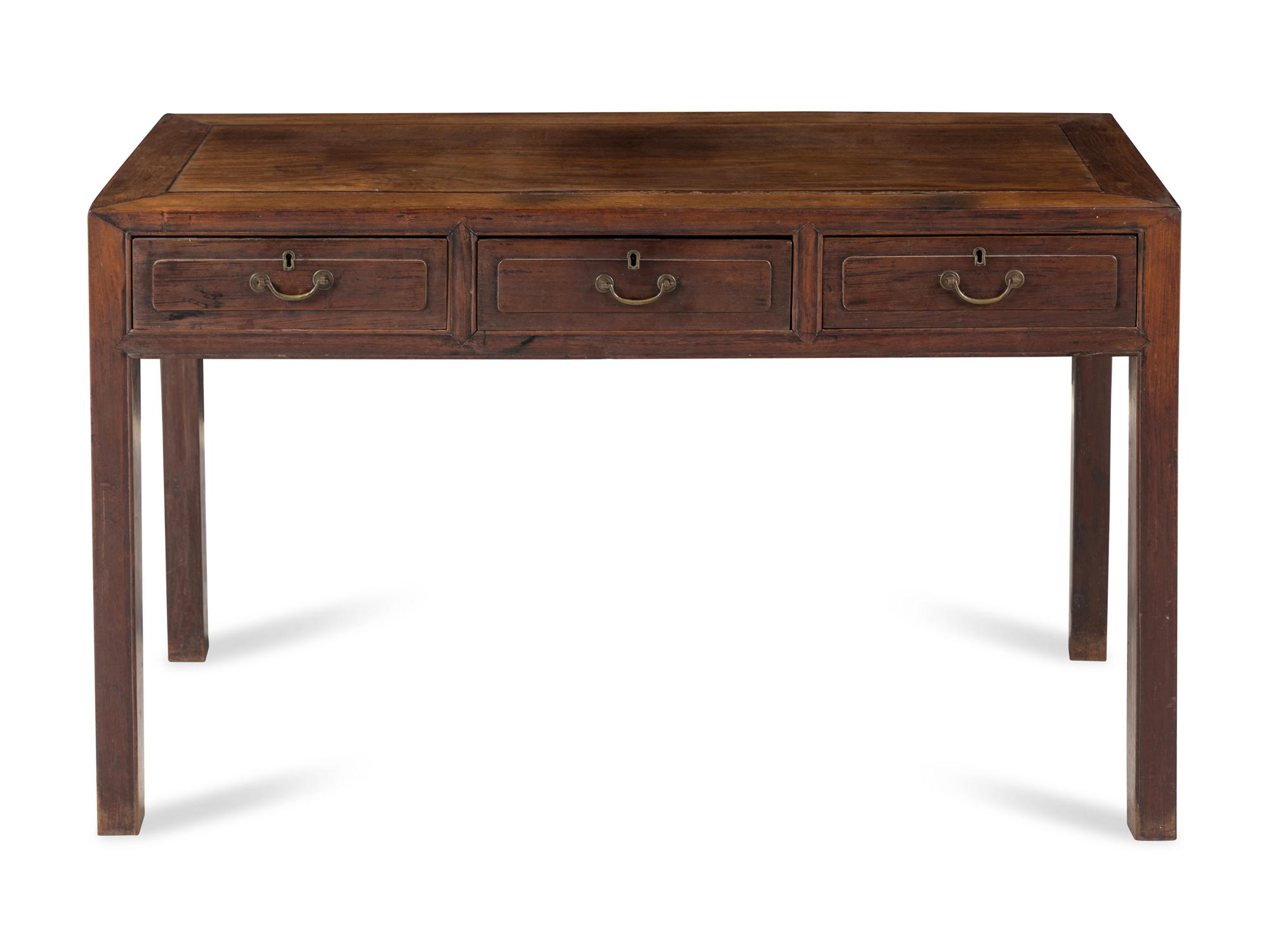 A Chinese Huanghuali Writing Table, Second Half 19th Century 清晚期 黃花梨書桌