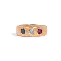 ROSE GOLD, SAPPHIRE, DIAMOND AND RUBY RING