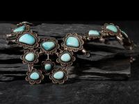 Navajo Silver and Turquoise Squash Blossom Necklace