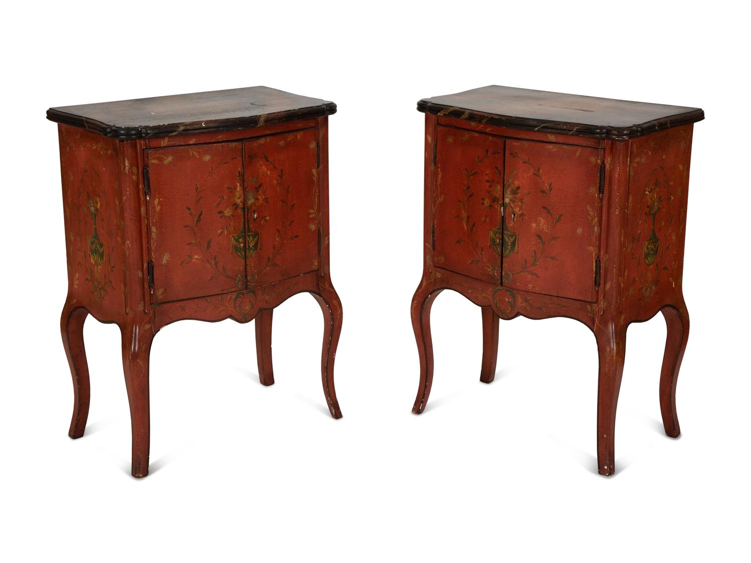 A Pair of Venetian Style Red Painted Cabinets