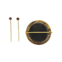 ANTIQUE, YELLOW GOLD AND GEMSTONE BROOCH AND STICK PINS