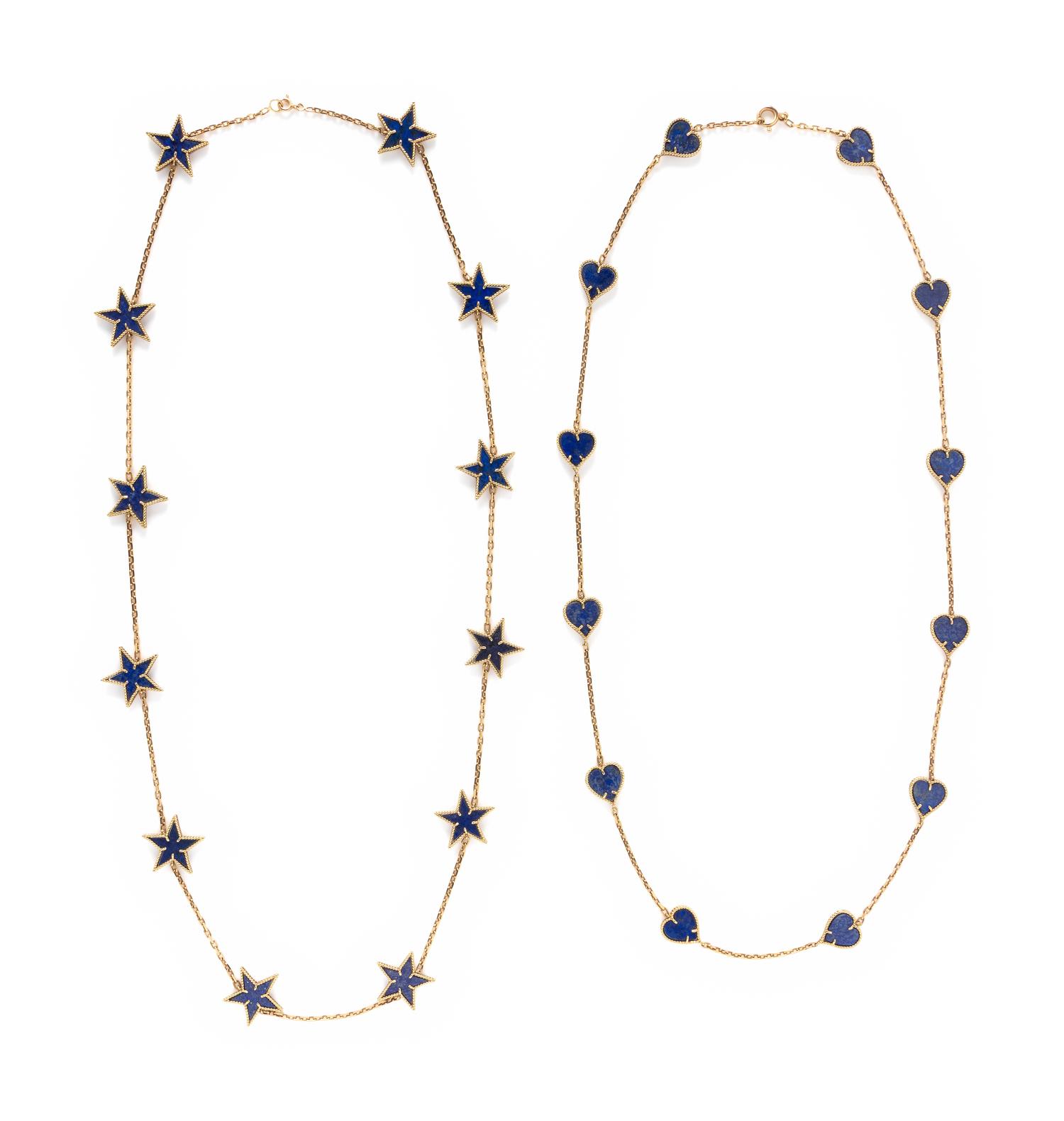 TWO LAPIS LAZULI LONG CHAIN NECKLACES