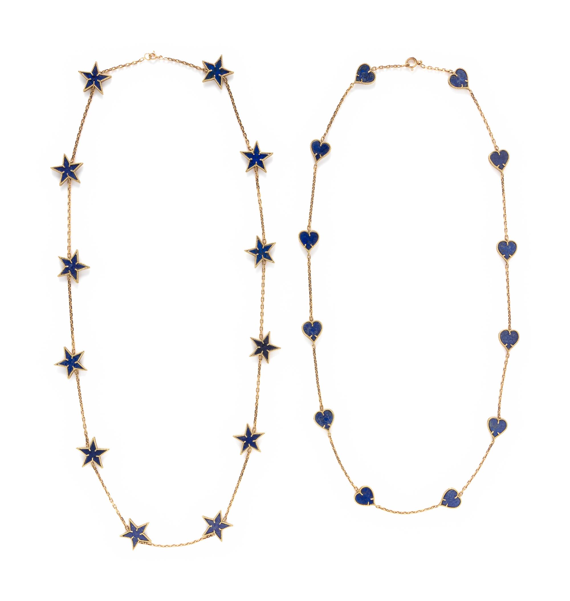TWO LAPIS LAZULI LONG CHAIN NECKLACES