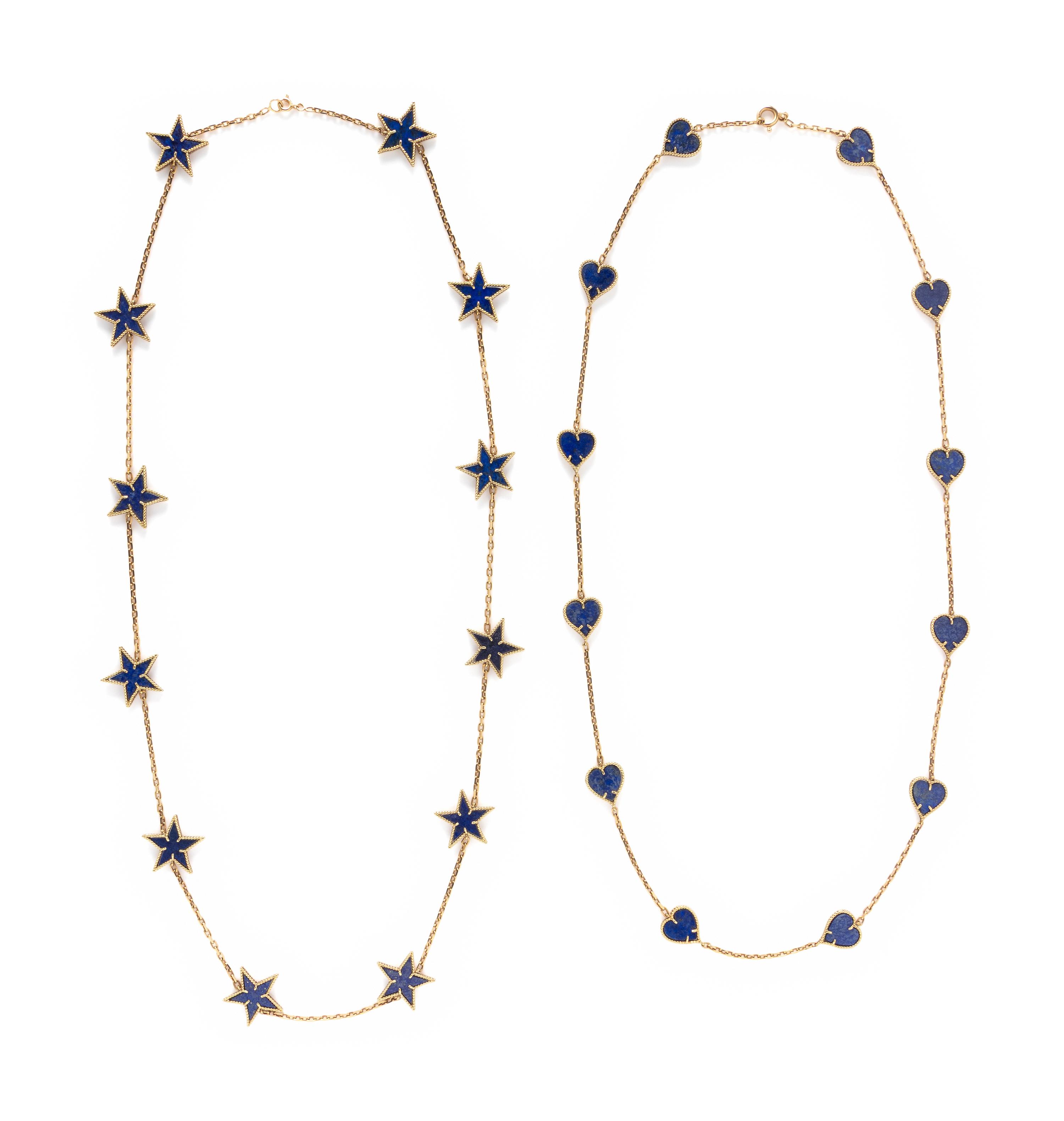 TWO LAPIS LAZULI LONG CHAIN NECKLACES