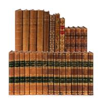 [FINE BINDINGS]. A group of 27 volumes in fine full, half, and quarter leather bindings, including works relating to theater, art and history in French or Italian.
