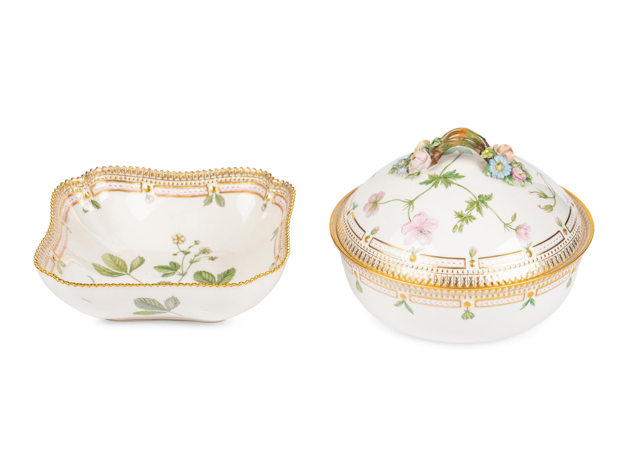 A Royal Copenhagen Flora Danica Porcelain Covered Vegetable Dish and Salad Bowl