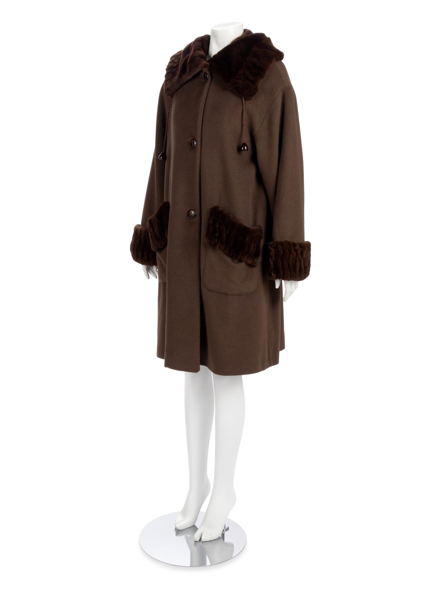 Revillon Brown Wool Coat with Brown Sheared Mink Trim, 2000-10s