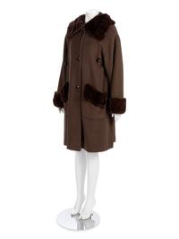 Revillon Brown Wool Coat with Brown Sheared Mink Trim, 2000-10s