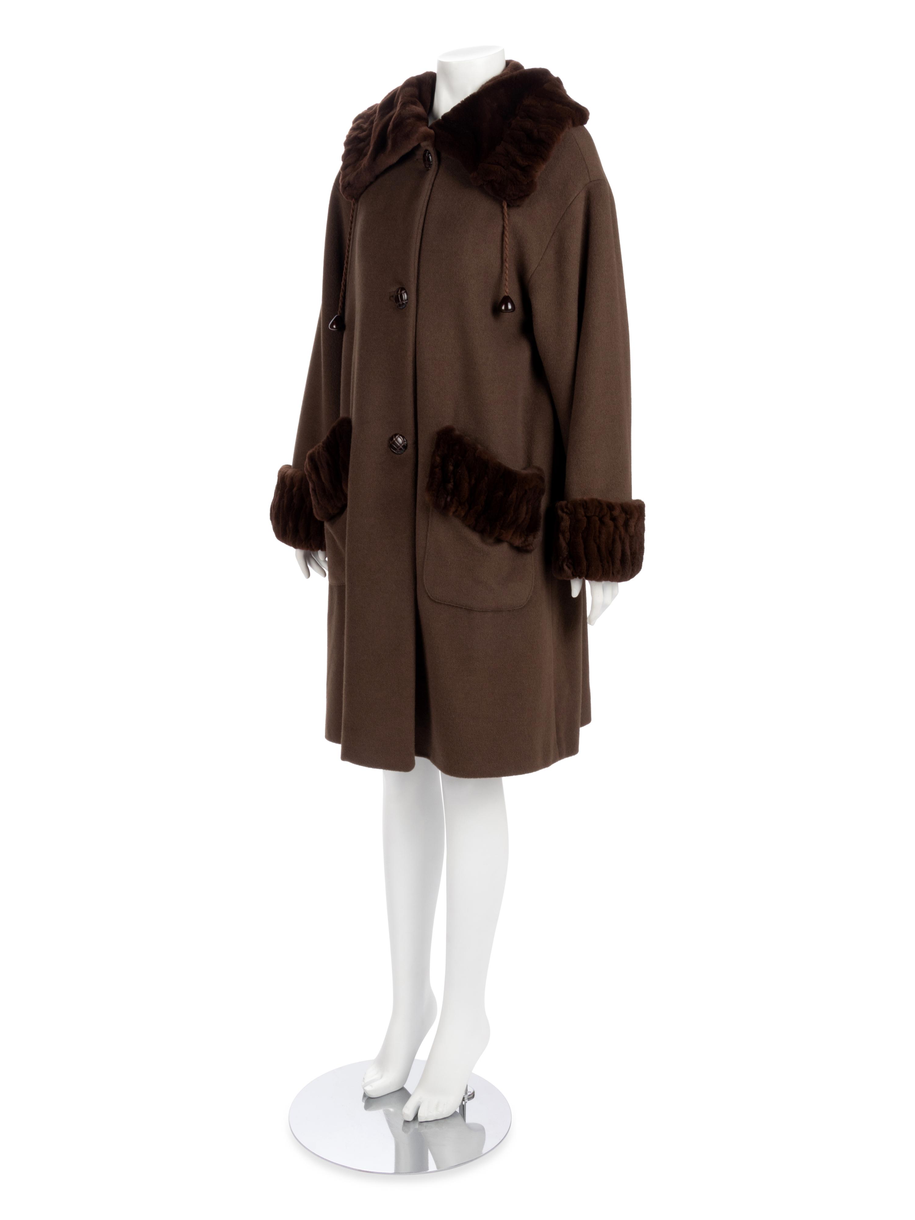 Revillon Brown Wool Coat with Brown Sheared Mink Trim, 2000-10s