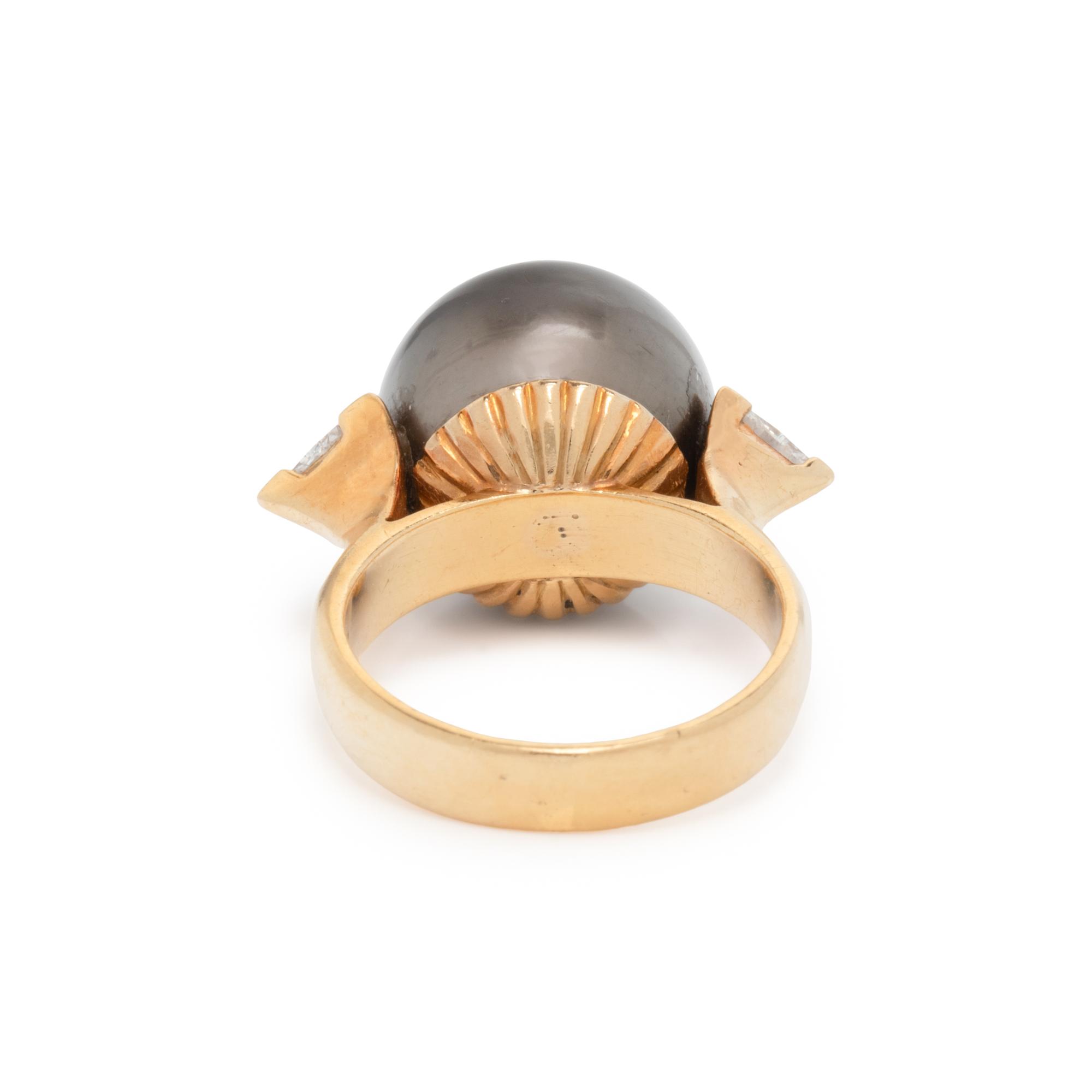 TAHITIAN CULTURED PEARL AND DIAMOND RING