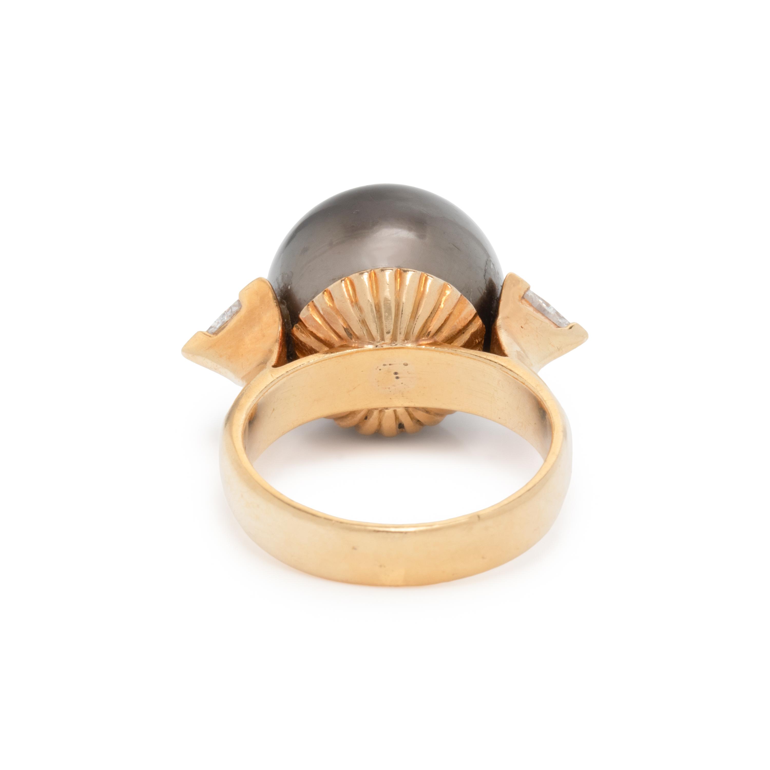 TAHITIAN CULTURED PEARL AND DIAMOND RING