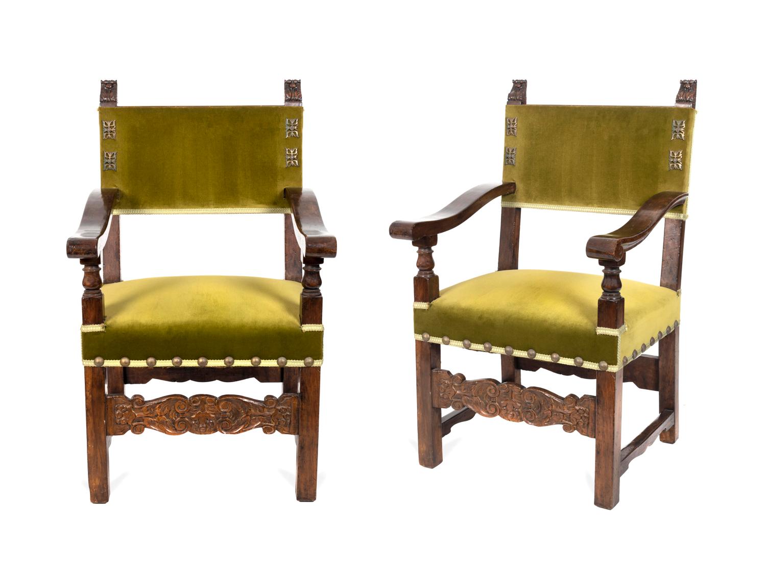 A Set of Four Italian Renaissance Style Walnut Armchairs — 20TH CENTURY