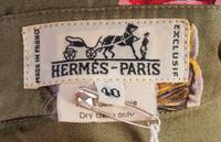 An Hermes Olive Silk Patterned Blouse, Size 40.