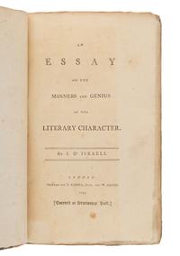 D'ISRAELI, Isaac (1766-1848). An Essay on the Manners and Genius of the Literary Character . London: T. Cadell & W. Davies, 1795.