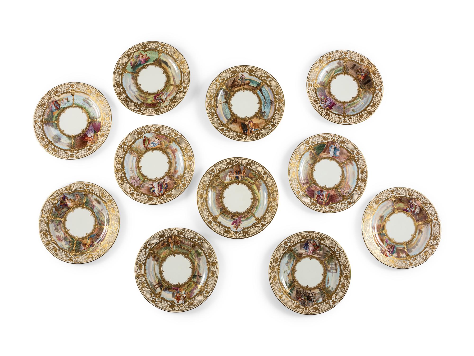Eleven Dresden Ambrosius Lamm Porcelain Opera Cabinet Plates